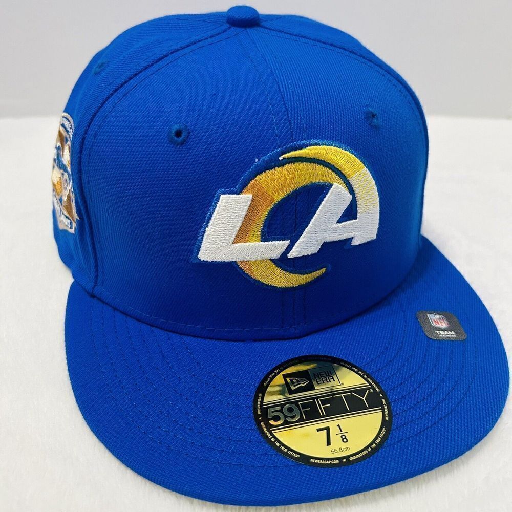 New Era Los Angeles Rams St. Louis Patch 59FIFTY Fitted‎ Hat Cap Blue Sz 7 1/8